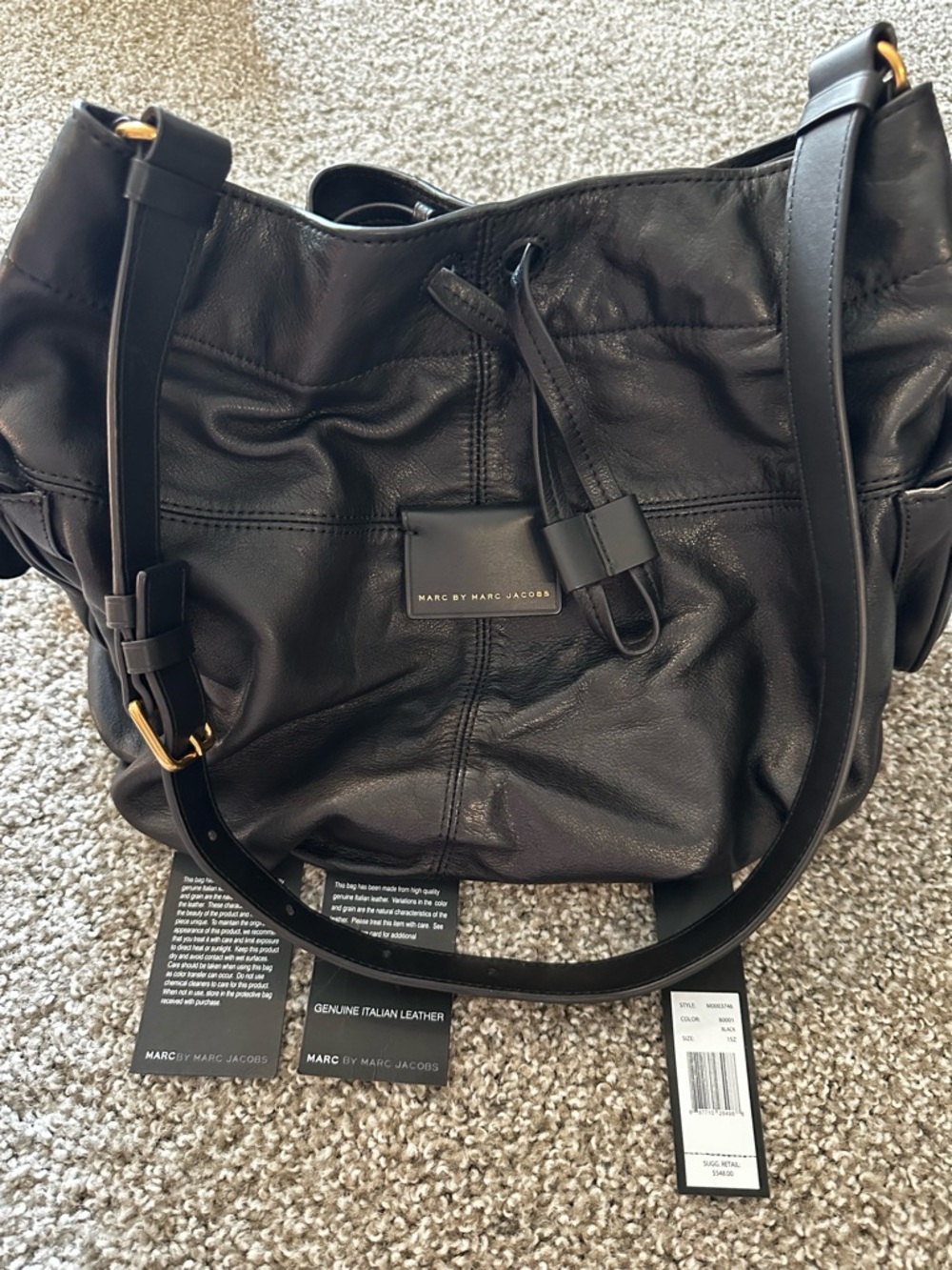 Marc by Marc Jacobs Black Leather Drawstring Hobo